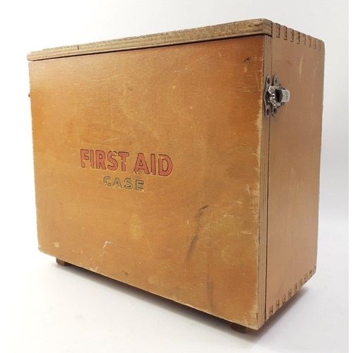 145 - A wooden c1950s FIRST AID box - dimensions 28cm x 22cm x 13cm depth approx#146
