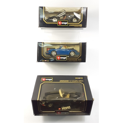 167 - Three boxed 1:18 scale BURAGO models to include PORSCHE 911 Carrera Cabriolet (1994), LAMBORGHINI Co... 