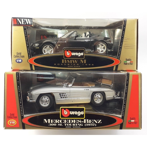168 - Two boxed BURAGO 1:18 models to include a BMW M Roadster 1996 and a MERCEDES-BENZ 300 SL Touring (19... 