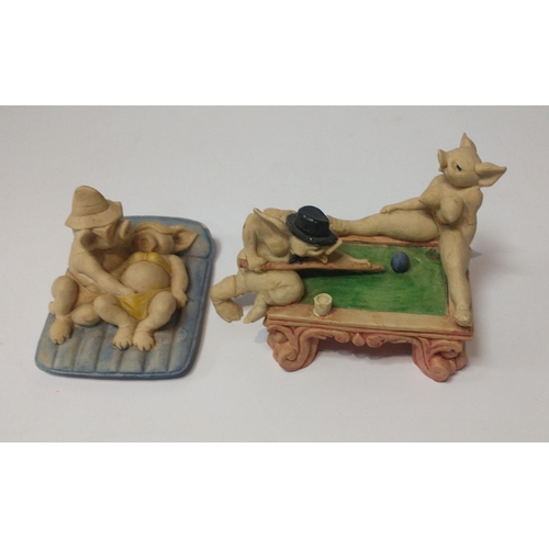 226 - COVER YOUR EYES DARLING!! 
Two risque piggy figurines including a Pot Luck Pig Snooker Table#227