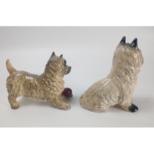 231 - A small BESWICK terrier with red ball, 13cm long, a SYLVAC terrier (3447) 13cm tall, a matt SYLVAC t... 