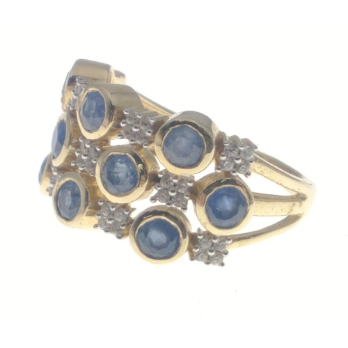24 - A 9ct fully hallmarked diamond and sapphire chequerboard ring, size K, gross weight 4.2g approx#24... 