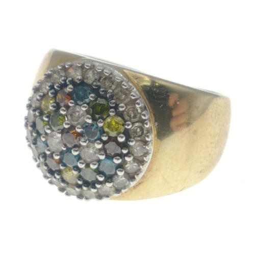 34 - A faintly stamped 375 gold ring with a pretty cluster of coloured stones including 3 diamonds with a... 