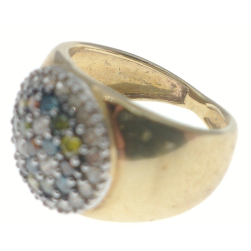34 - A faintly stamped 375 gold ring with a pretty cluster of coloured stones including 3 diamonds with a... 