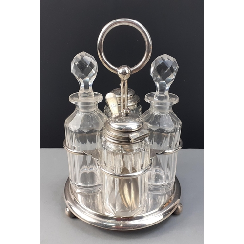 63 - A nice VINTAGE white metal condiment set with original cut-glass bottles with stoppers - dimension 2... 