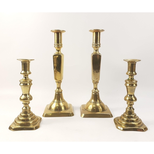68 - Two pairs of brass Georgian candlesticks - tallest pair 12
