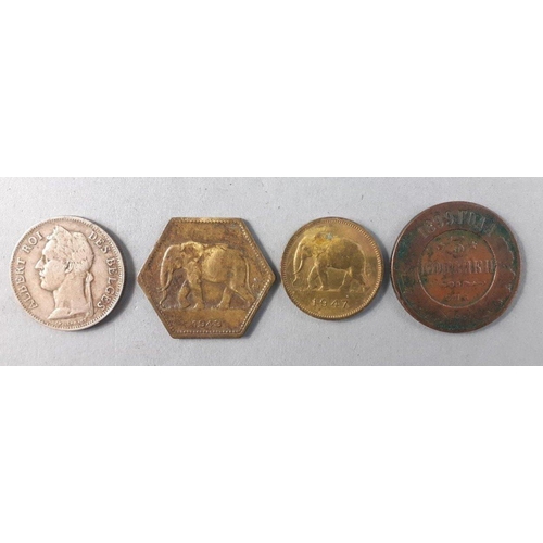 74 - Coins of interest to include a 1899 Russian 3 kopek, and 3 coins of the Belgian Congo#74