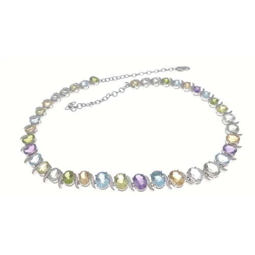 91 - A pretty 925 silver necklace set with lovely JAIPUR coloured stones, 45cm long and in lovely conditi... 