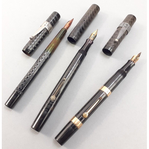 107 - A set of 3 WATERMANS' ideal fountain pens patented 1884 dated May 23rd 1899 (One dated 1903).  The l... 