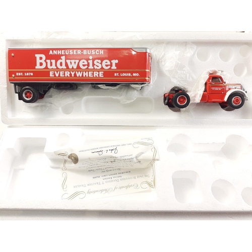 154 - A MATCHBOX DYM38233 1948 Diamond T T-Cab BUDWEISER Tractor+ Trailer Collectors Edition.  New in box#... 