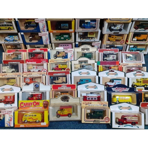 187 - A box full of model cars to include many of DAYS GONE by LLEDO including Aeroplane Jelly Co complete... 