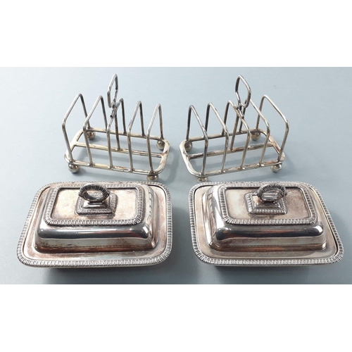 44 - Two small EP toast racks stamped WILSON & SHARP Edinburgh, plus 2 small  EP butter dishes, one s... 