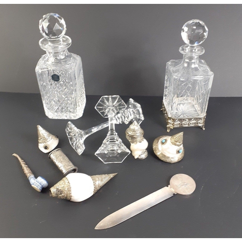 549 - A mixed lot to include a decanter with silver-plated base plus one more decanter, a silver plate pap... 