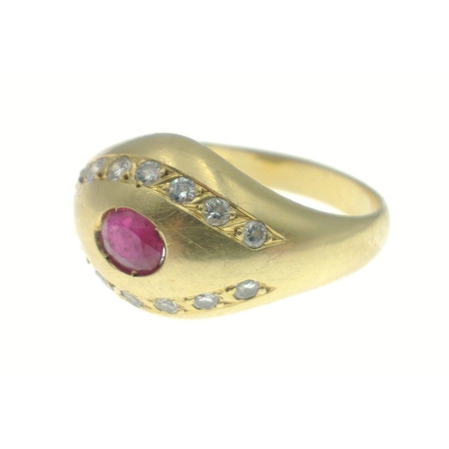 5A - A SUBSTANTIAL 18k stamped gold ruby and diamonds(tested) ring size P - weight gross 4.91g approx#6... 