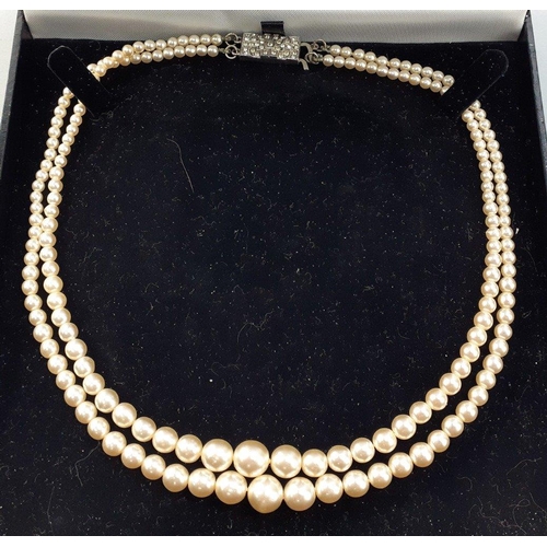 78 - A set of GABY's double strand pearls in presentation box with silver clasp. Length 40cm approx.#96... 