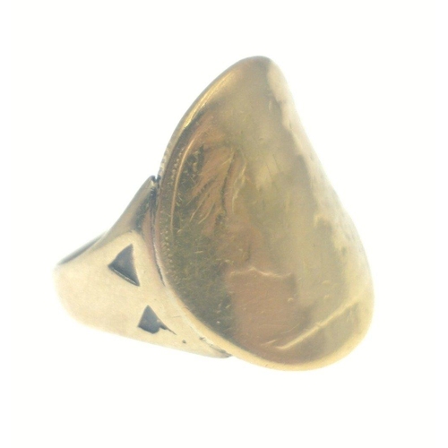 7B - A worn 22ct Victorian sovereign ring with a worn 9ct (jeweller tested) indistinct stamp to the shank... 