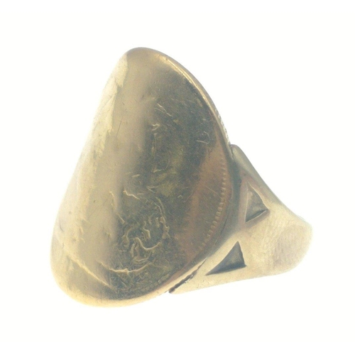 7B - A worn 22ct Victorian sovereign ring with a worn 9ct (jeweller tested) indistinct stamp to the shank... 