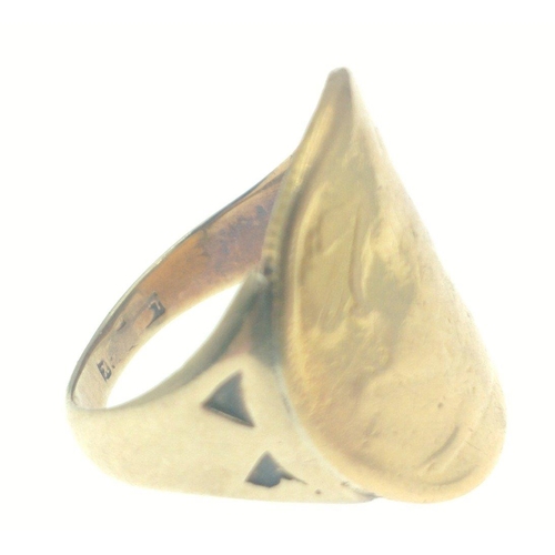 7B - A worn 22ct Victorian sovereign ring with a worn 9ct (jeweller tested) indistinct stamp to the shank... 