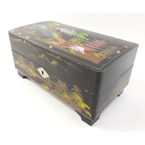 93 - A wooden Japanese lacquer musical jewellery box with cantilever lid, 23x13x11cm high approx#111