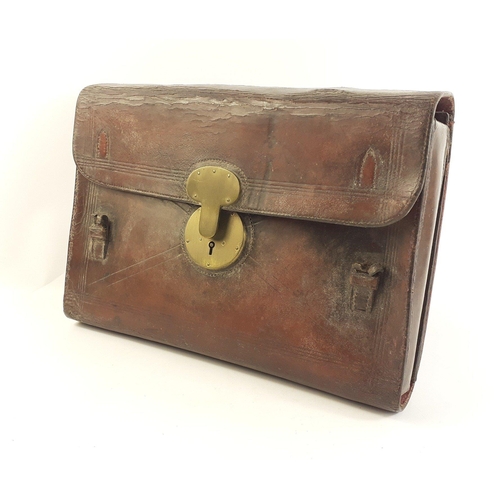 128 - An antique leather gentleman's document travel case.  Does have wear and missing straps.  A quality ... 