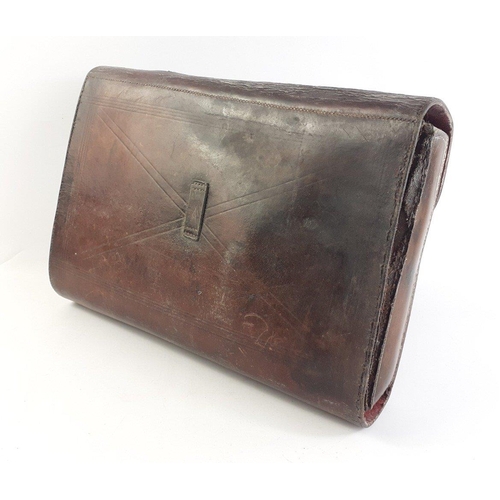 128 - An antique leather gentleman's document travel case.  Does have wear and missing straps.  A quality ... 