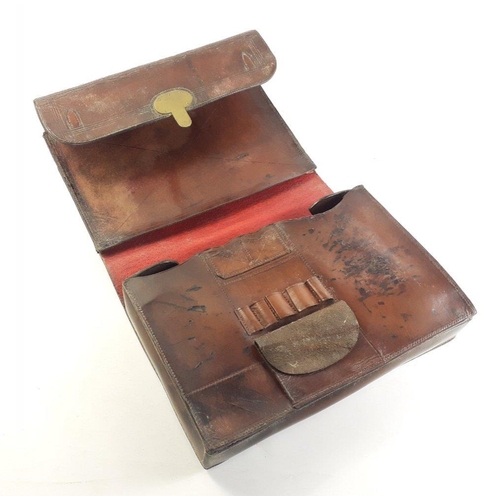 128 - An antique leather gentleman's document travel case.  Does have wear and missing straps.  A quality ... 