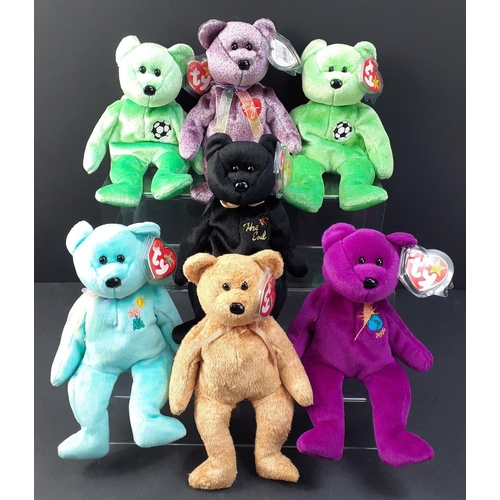 196 - TY BEANIE BEARS to include Ariel, The End, Cashew, 2 x Kicks, 2000 Signature Bear, and Millennium.  ... 