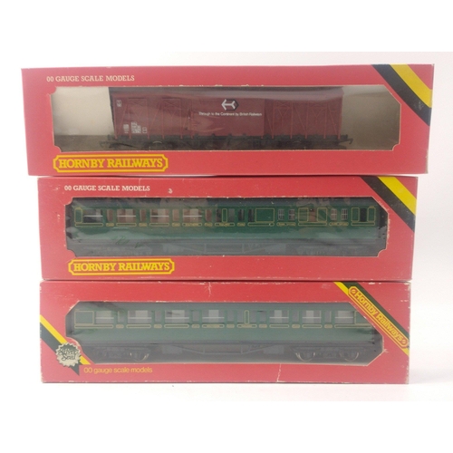 222 - A nice collection of 3 HORNBY lightly run boxed rolling stock to include R.738 ferry van, and 2 carr... 