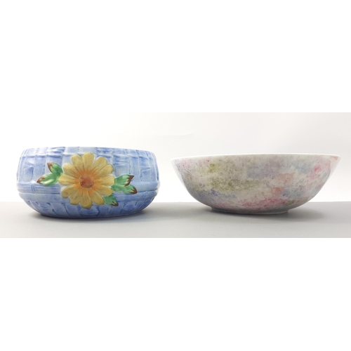 295 - A VERA RUEHORN hand painted floral bowl - 26cm diameter approx and a Made in England Maling Bowl AF.... 