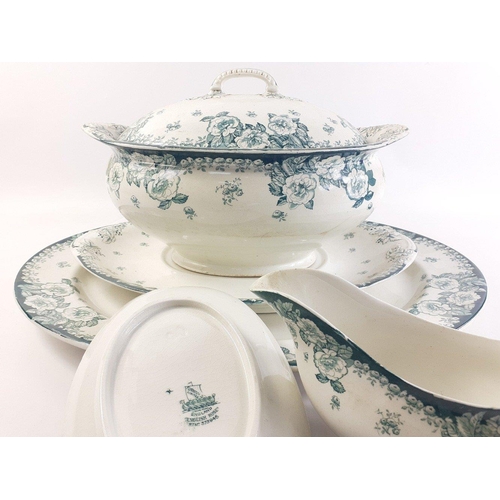 319 - FURNIVAL green and white ware to include a large platter (46cm approx), a tureen on a pedestal (31cm... 