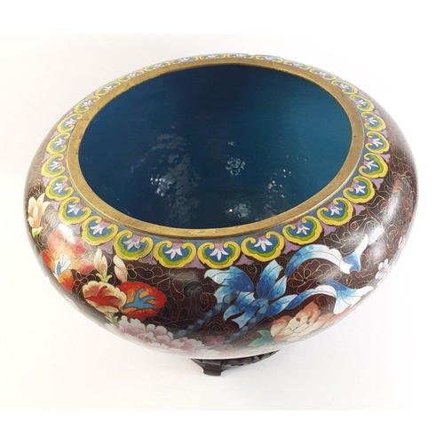 345 - OVER-SIZED A beautiful CLOISONNE Oriental pot decorated with chrysanthemums amongst other flowers, w... 