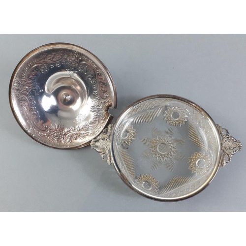 52 - A MAPPIN & WEBB squat princess plate jam dish, beautifully decorated and with cut-glass base 11c... 