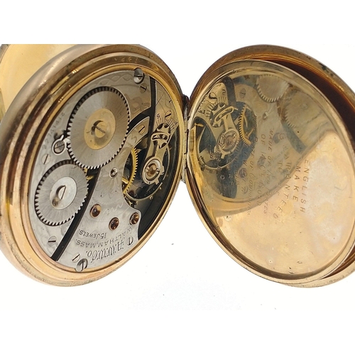 114 - Superb QUALITY - large WALTHAM gents Hunter gold plated top winder pocket watch. 40mm face, a lovely... 