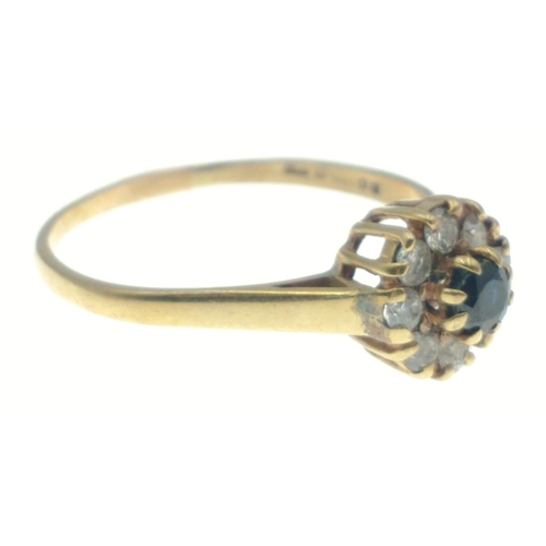 2 - A 9ct gold ring with sapphire and 8 small diamonds (tested), size R, gross weight 1.79g approx#2