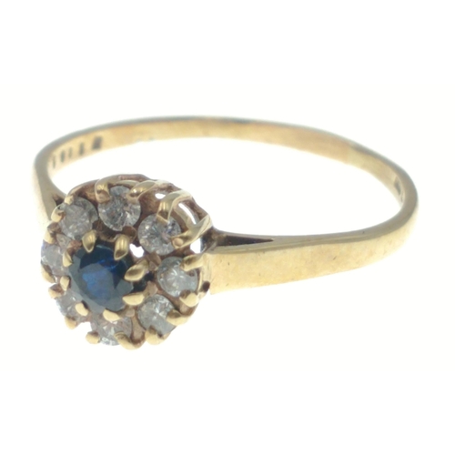 2 - A 9ct gold ring with sapphire and 8 small diamonds (tested), size R, gross weight 1.79g approx#2