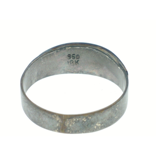 5 - A metal ring stamped 950 and 18k with applied Egyptian scene, size P, weight 2.3g approx#5