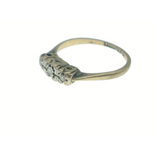 6 - A 9ct gold ring with 3 diamonds (tested), largest 2mm, size M, gross weight 1.65g approx#6