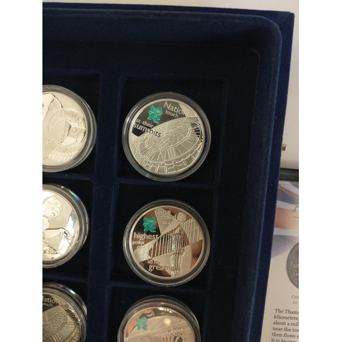 65 - WESTMINSTER MINT 0.925 STERLING SILVER COIN SET. Thirteen coins each with a Five Pound face value. E... 