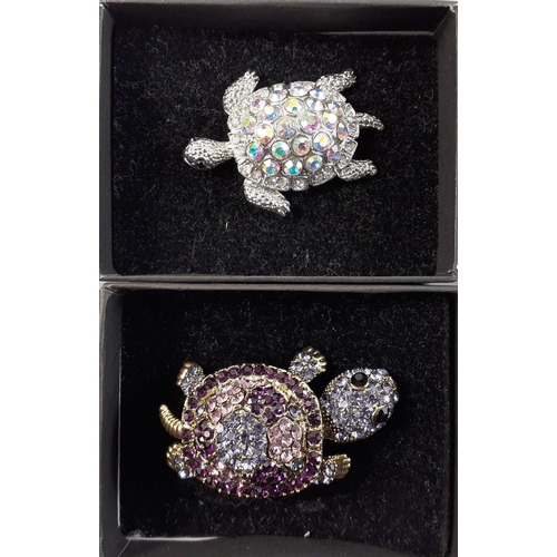 88 - Two rather lovely blingy turtle brooches each approximately 5cm in length#88