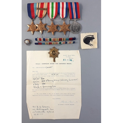 138 - The WWII Medals and ephemera of ex RASC DESERT RAT / 8th Army veteran GEORGE BROWN.  Includes medals... 