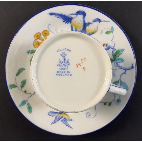 329 - A small vintage CHELSON tea service in exceptionally pretty floral and bird pattern.  Consisting of ... 