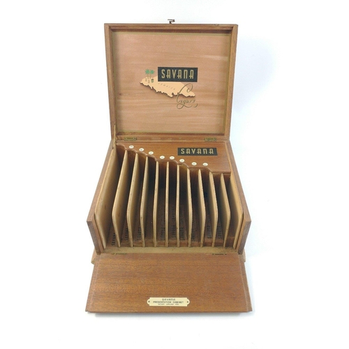 359 - A SAVANA cigar presentation cabinet cigar box sectioned by size, with damage to lid and hinge, measu... 