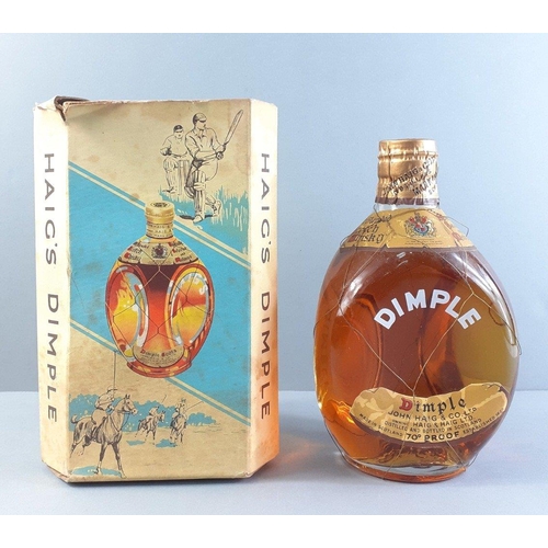 157 - HAIG's DIMPLE blended whisky in rare Sports Box depicting golf, cricket, polo, hunting scenes. Stand... 