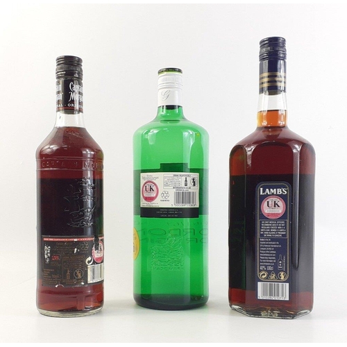 230 - A mixed spirits lot to include 1 litre GORDON'S GIN, 1 litre LAMB'S RUM, 700ml CAPTAIN MORGAN rum,#2... 