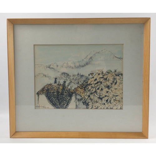 354 - CARLO ROSSI (1921-2010) RSW RGI 'Tuscan Landscape' Ink & Wash#375