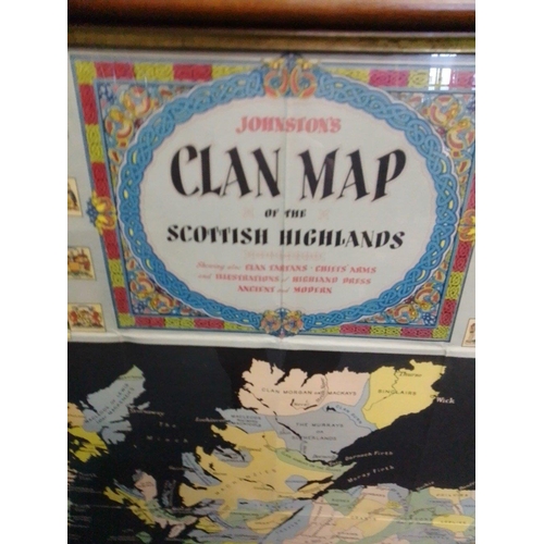 356 - A VINTAGE framed and glazed Johnson's clan map of the Scottish Highlands frame size 78x103cm#377