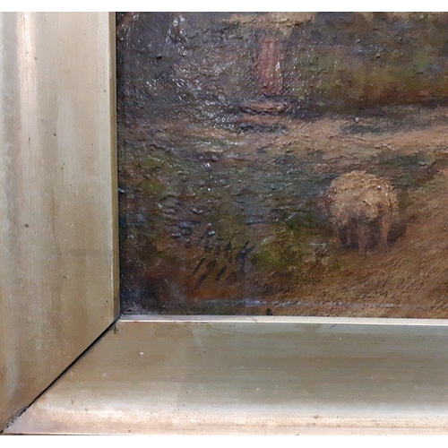 366 - Two original EDWARDIAN gilt framed oil on canvas paintings of country scenes, one and idyllic countr... 