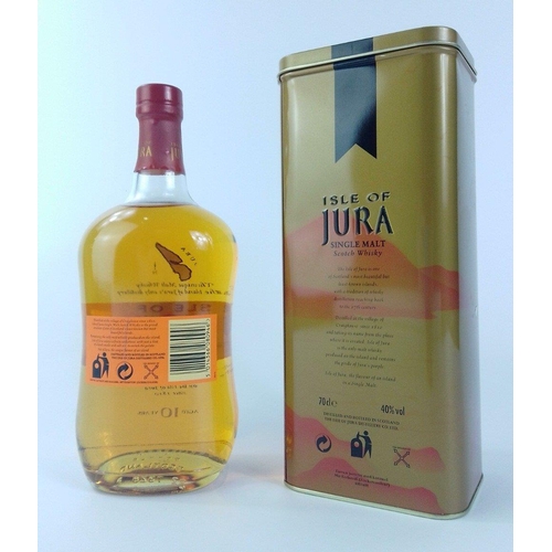 61 - An ISLE OF JURA 10 year old malt whisky in a tin, 70cl#73