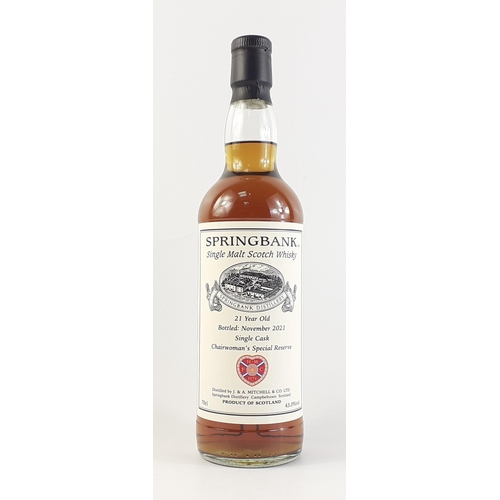 107 - A special bottle of single malt SPRINGBANK whisky.  This is a HEART OF MIDLOTHIAN FOOTBALL CLUB 21 y... 