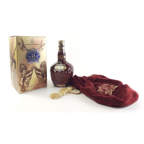 158 - A wonderful set of three CHIVAS ROYAL SALUTE 21 years blended comprising Ruby, Emerald and Sapphire ... 